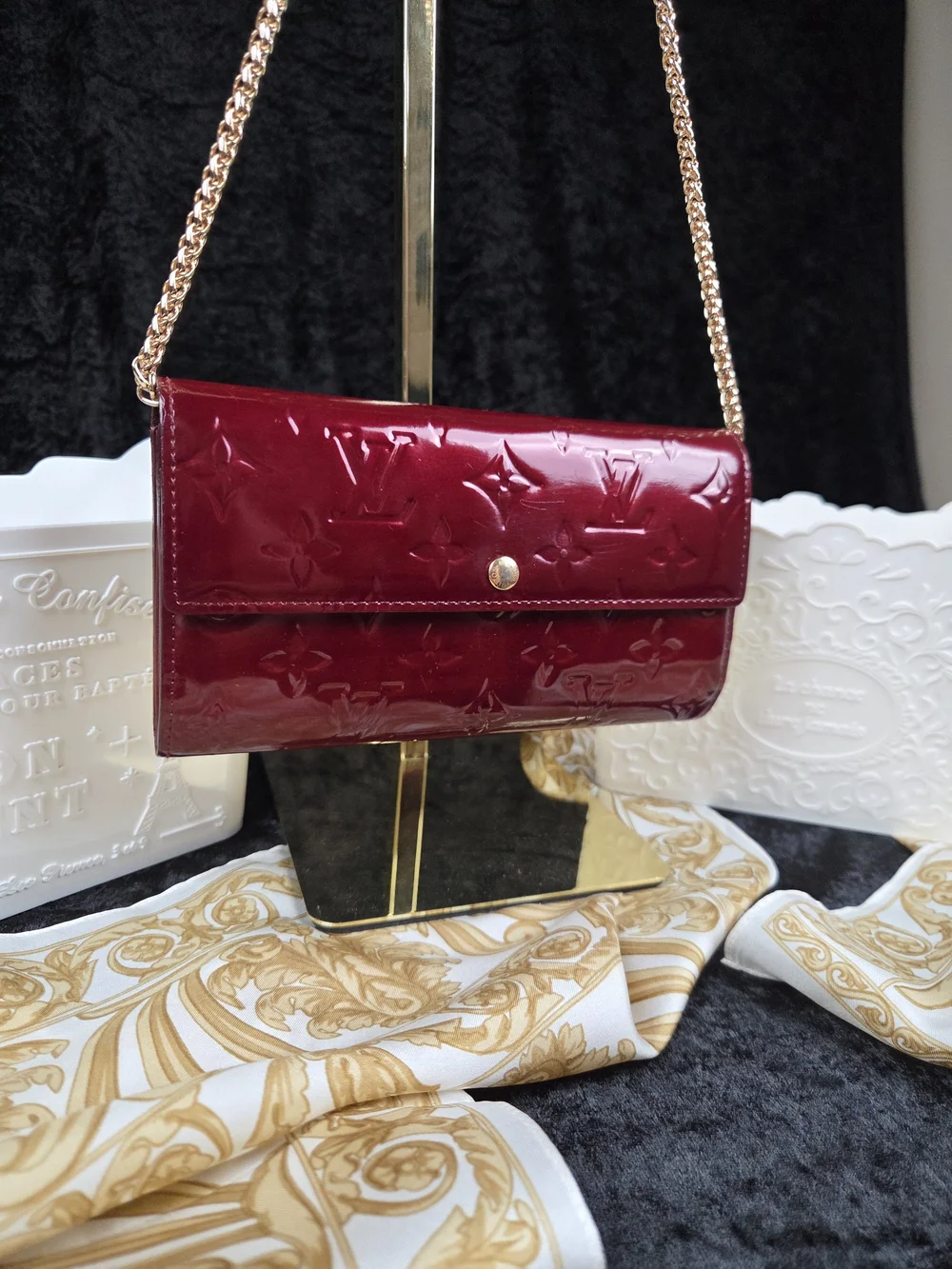 Louis Vuitton Vernis Sarah Wallet Cherry Red Monogram Long Wallet 1998 Restored